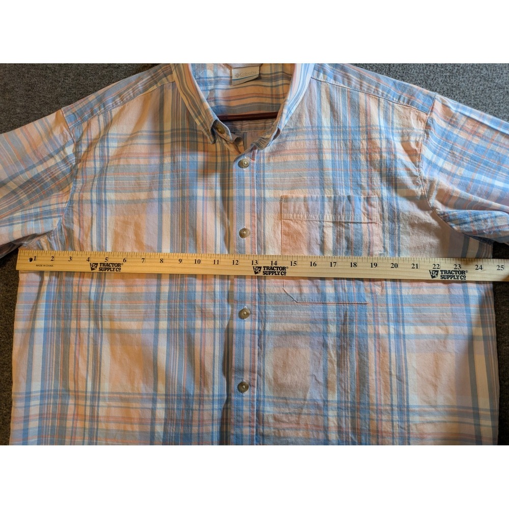Columbia Shirt Mens Sz XL Peach & Blue Plaid Short Sleeve Button Down - Picture 3 of 11